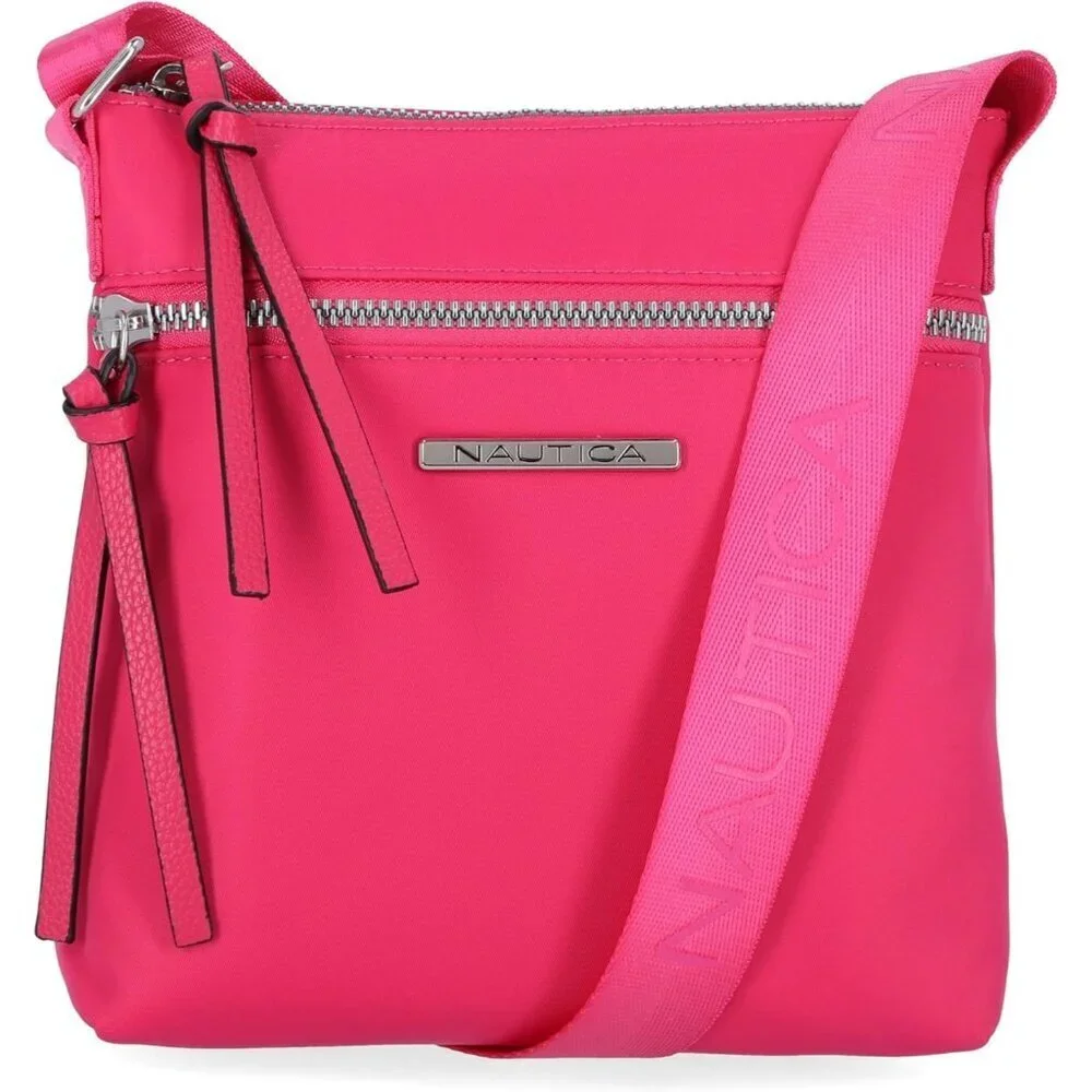 Women's Raspberry Nylon Crossbody Bag Purse with Adjustable Shoulder Strap